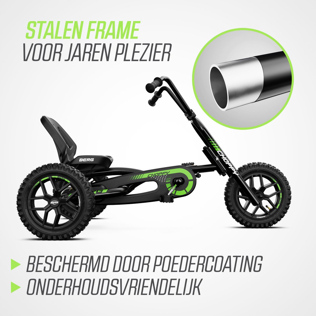 BERG Choppy Neo Skelter - Skelter met 3 wielen - 3+ Jaar - All Terrain Luchtbanden - Triker - Zwart/Groen — afbeelding 9