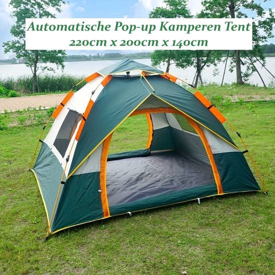 Automatische Pop-up Kamperen Tent voor 2-3-4 Personen - Camping Tent -Waterdichte Zonnetent -Inclusief Grote Draagtas- Draagbare Tent voor Buiten - Ideaal voor Gezinscamping en Buitenactiviteiten - Groen