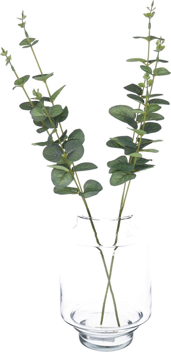 Bellatio Design Kunstplant takken Eucalyptus Cinera - 2x - 38 cm - 3 takken - kunst bladgroen - decoratief - zijdebloemen