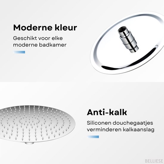 Belliese Raindance Pommeau de douche à effet de pluie – Pommeau de douche – Pommeau de douche à effet de pluie – Pommeau de douche à économie d'eau – Diamètre 25,4 cm – Chrome – Rond
