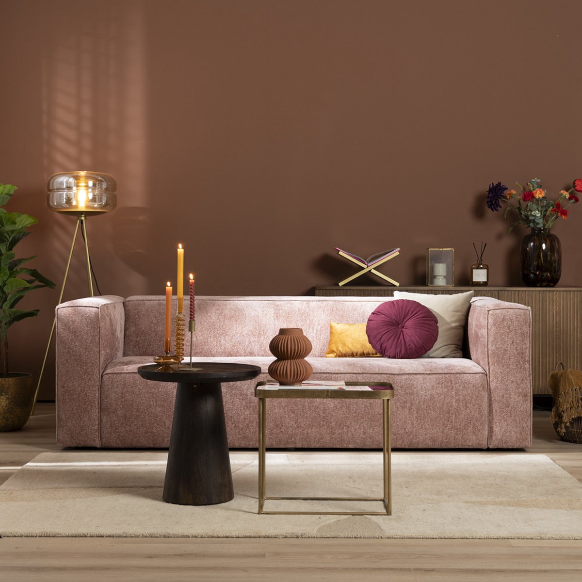 Bronx71 3-zitsbank Memphis stof chenille roze