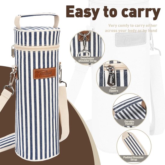 Geïsoleerde Wijntas Draagbare Wijntas Met Riem Voor Picknick Party BYOB Restaurant Wijnproeverij Blauwe Strepen 10 x 34 cm - Kato Tirrnia Bottle Ice Bag bottle bag van Tirrnia — afbeelding 2