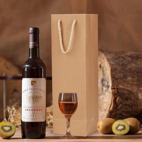 Wijngeschenkzakjes van Kraftpapier 10 stuks - Stevige Handgrepen - Voor Bruiloft Jubileum - 11 x 9 x 35 cm - Waterdicht - 20 PCS - MUXItrabe bottle bag van MUXItrabe — afbeelding 2
