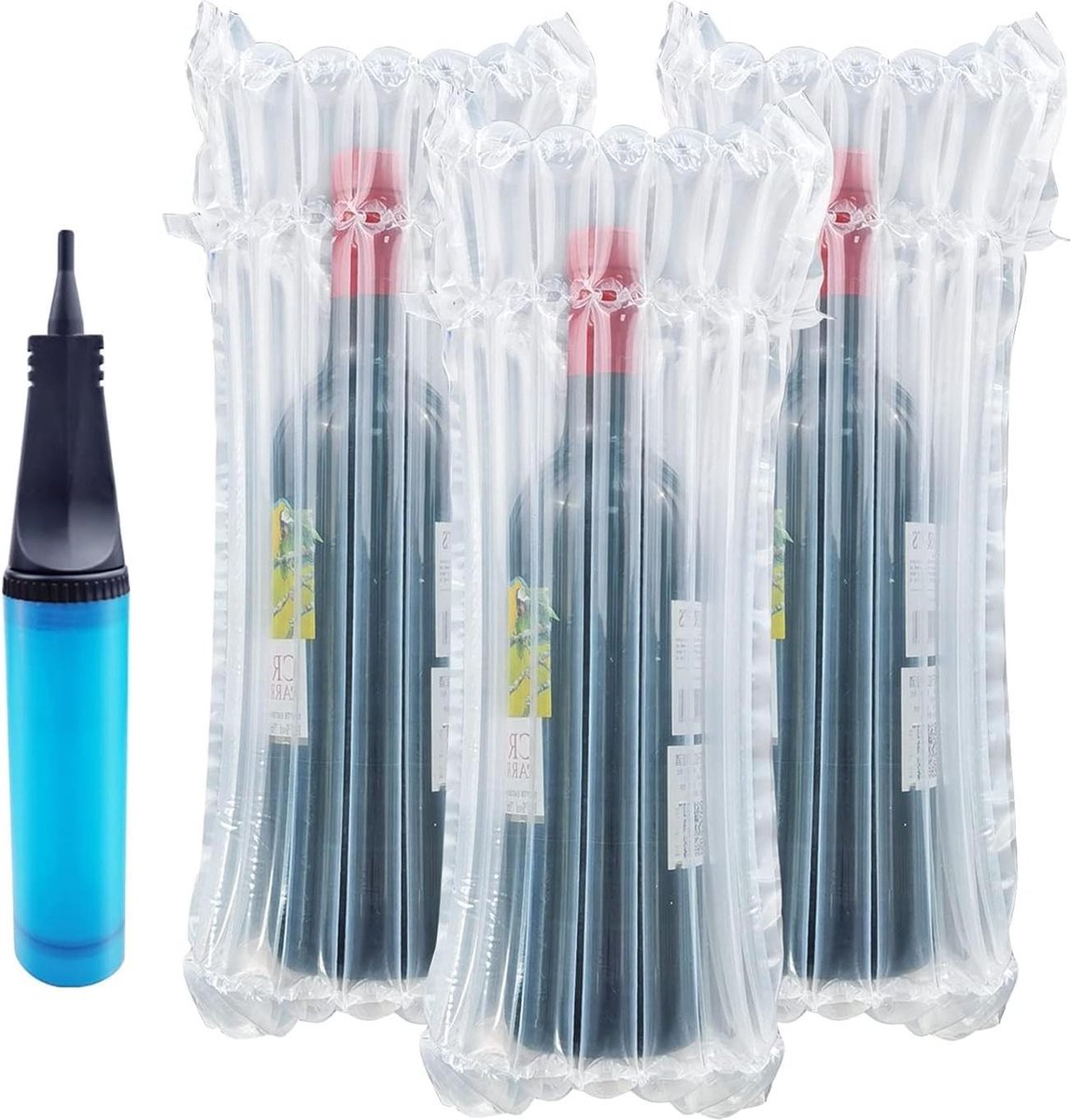 Wijnflesbescherming anti-shock opblaasbare luchtzuil - Conilly - herbruikbare bubbel luchtkussens - transport veilige wijnflesbescherming - pomp - 50 stuks bottle bag