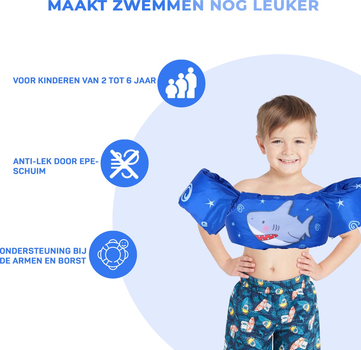 BrinQ Goods Zwemvest Kinderen - Puddle Jumper Deluxe - Haai Design - 13 tot 23 kg - 2 tot 6 jaar - Zwembandjes - Zwemvest kind - Reddingsvest — afbeelding 7