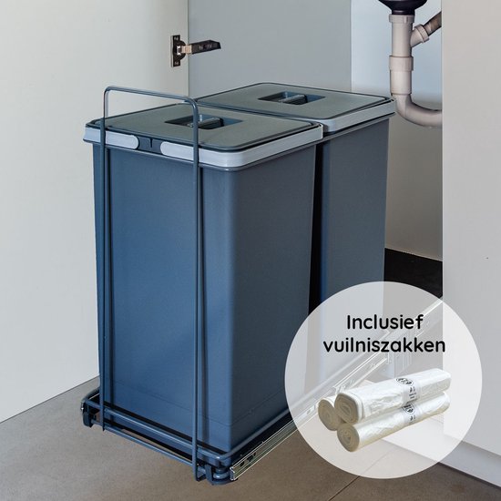 Poubelle De Cuisine Encastrable 2x10L + 1x20L - Rails Télescopiques, Couvercle Amovible - Pour Rangement Sous évier (gris) - 8