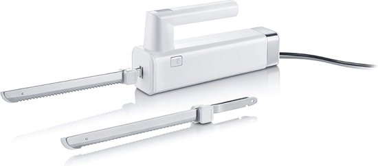 HAUSHOF elektrische messenset 8V, snoerloos keukenmes met roestvrijstalen messen, 2000 mAh batterij voor nauwkeurig snijden van brood, vlees en kaas, met opbergdoos, wit
