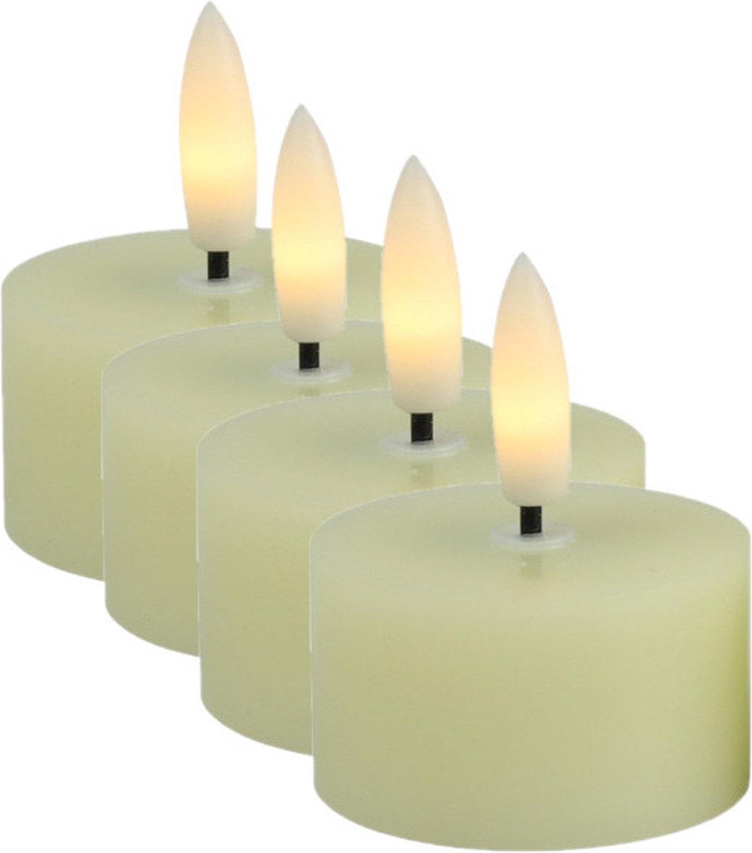Countryfield LED theelichtjes/waxinelichtjes - 4x st - creme wit - D4 x H5,2 cm - met timer