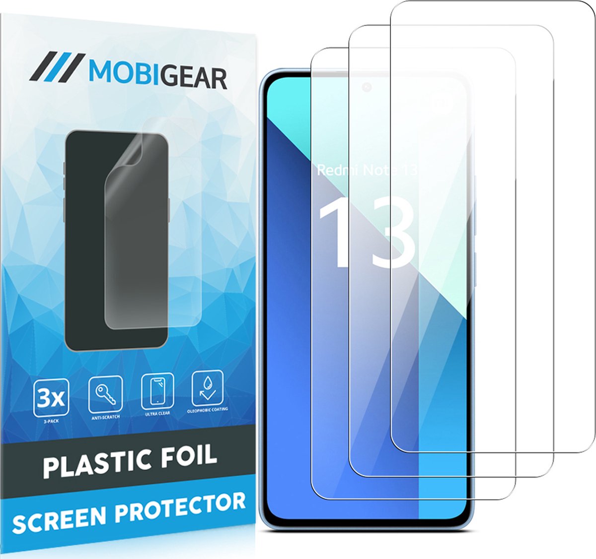 Mobigear Screenprotector geschikt voor Xiaomi Redmi 13 4G | Mobigear Screenprotector Folie - Case Friendly (3-Pack)
