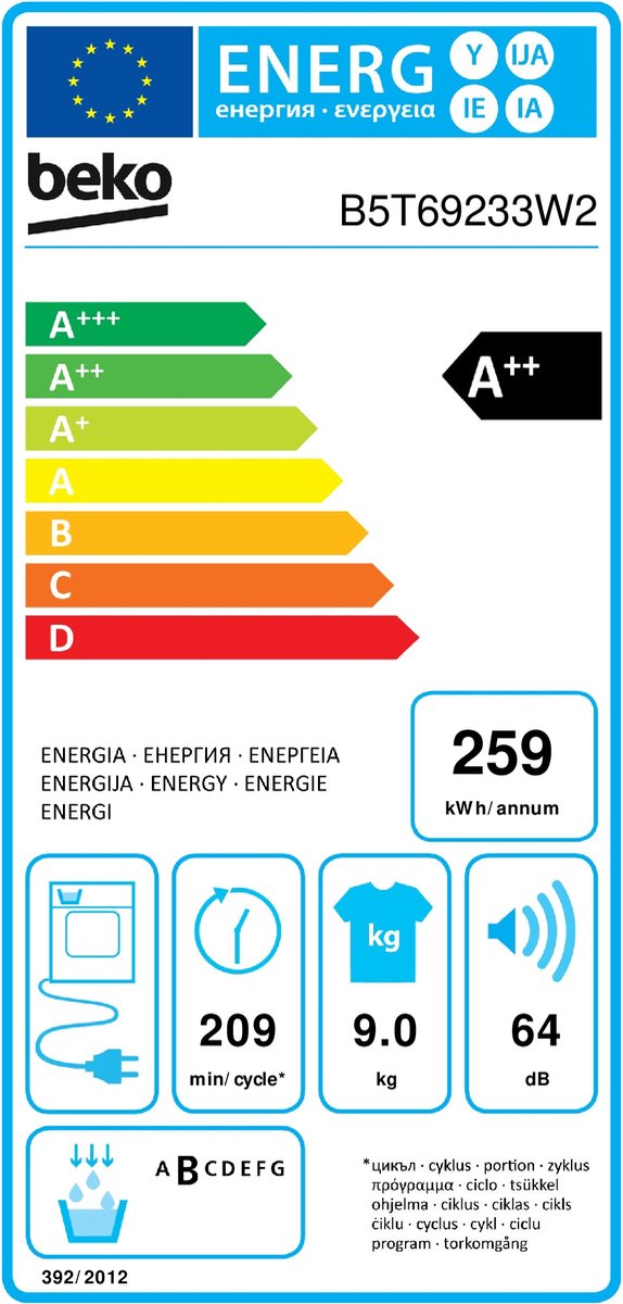 Beko Aantal Programma’s x 15, 9kg, 64 dB, Wit, Warmtepomp thumbnail 6