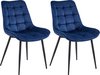 Colenis® - Chaise de salle à manger Quadra - Set de 2 - Blauw - Velours - Industriel