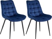 Colenis® - Chaise de salle à manger Quadra - Set de 2 - Blauw - Velours - Industriel