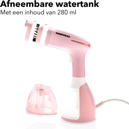 Daewoo Verticale stoomstrijkijzer, Kledingstomer, Handstomer, Draagbaar, Voor op reis, Continue stoom, Snelle opwarming, Roze, Kunststof, Opzetborstels, 1500 W, 280 ml, 60 g/min, DGS1502PK