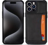 Armordrop Hoesje Met Pasjeshouder Geschikt Voor iPhone 15 Pro - Backcover Hoesje Met Portemonnee - Ruimte Voor 3 Pasjes - Zwart