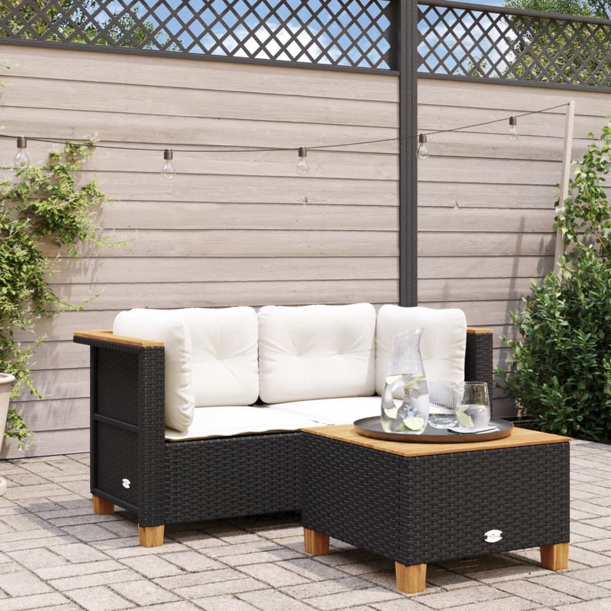 vidaXL - Tuinhoekbanken - met - kussens - 2 - st - poly - rattan - zwart
