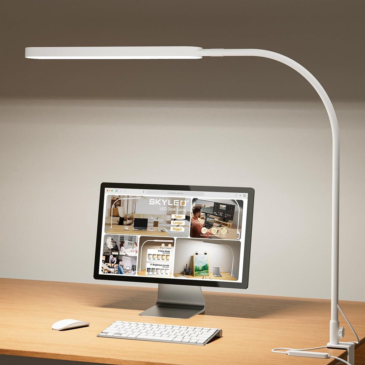 LED Bureaulamp Dimbare, Met Klem En Afstandsbediening, 5 Kleuren Helderheidsniveaus Monitorlamp Daglichtlamp Geheugenfunctie Wit 2843743282