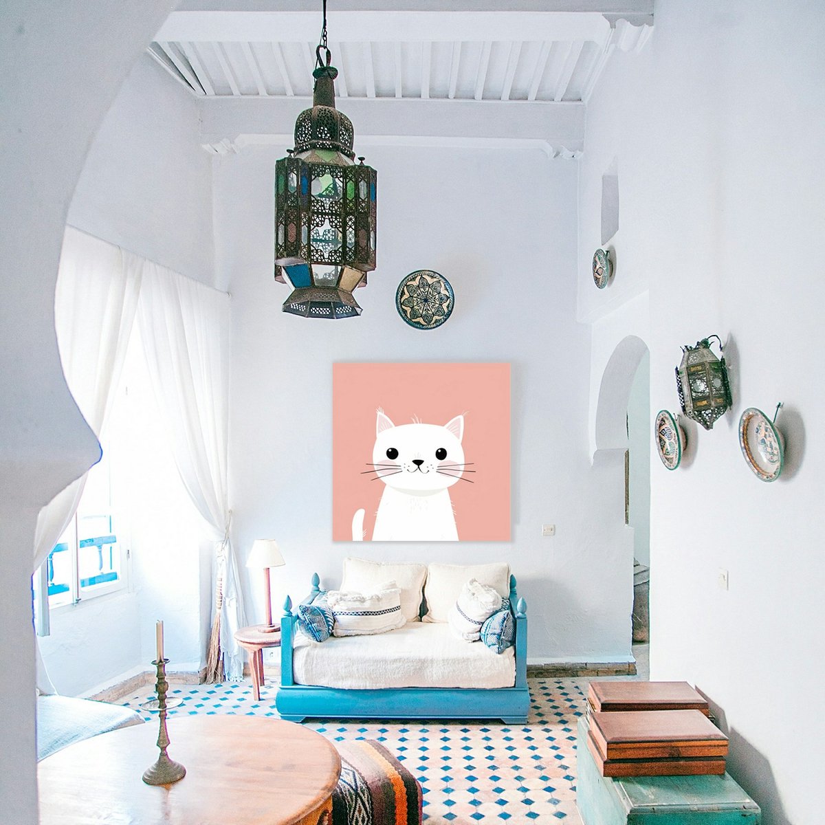 Dieren Wanddecoratie met kitten | Kinderkamer decoratie op Dibond 60x60cm - Kinderkamer accessoires