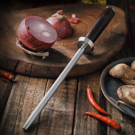 Acier à aiguiser professionnel avec revêtement diamanté | Pour couteaux en acier Damas | Manche en ébène | Série HEZHEN B1Z