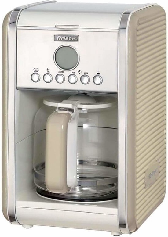 Foto: Ariete 1342 03 vintage koffiezetter tot 12 kops 24 uurs timer warmhoudplaat beige