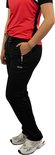 Dames trainingsbroek zwart met ritssluiting, logo en sportshirt.