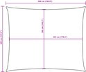 Schematische weergave van een donkergroen rechthoekig schaduwdoek met afmetingen: 500 x 400 cm.