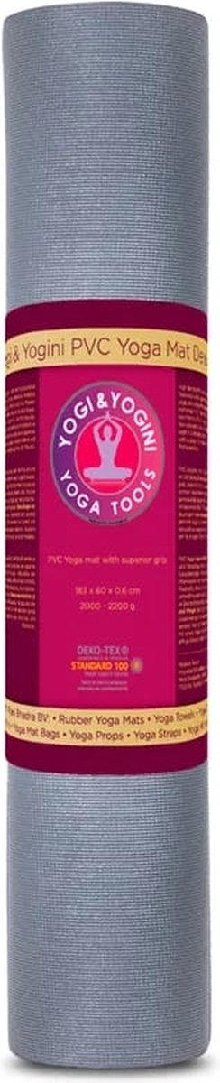 Yogamat Deluxe - 60x183x0.6 cm - Antraciet - PVC - yoga mat, yogamatten, yoga mat anti slip, yogamat antislip