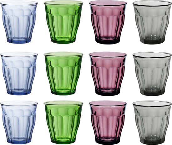 Foto: Drinkglazen waterglazen picardie 12x stuks helder gekleurd glas 250 ml koffie thee fris