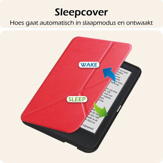 Hoesje Geschikt voor Kobo Clara BW Hoes Book Case Trifold - Hoes Geschikt voor Kobo Clara BW Hoesje Book Cover Met Screenprotector - Rood van Hoesje  — afbeelding 5