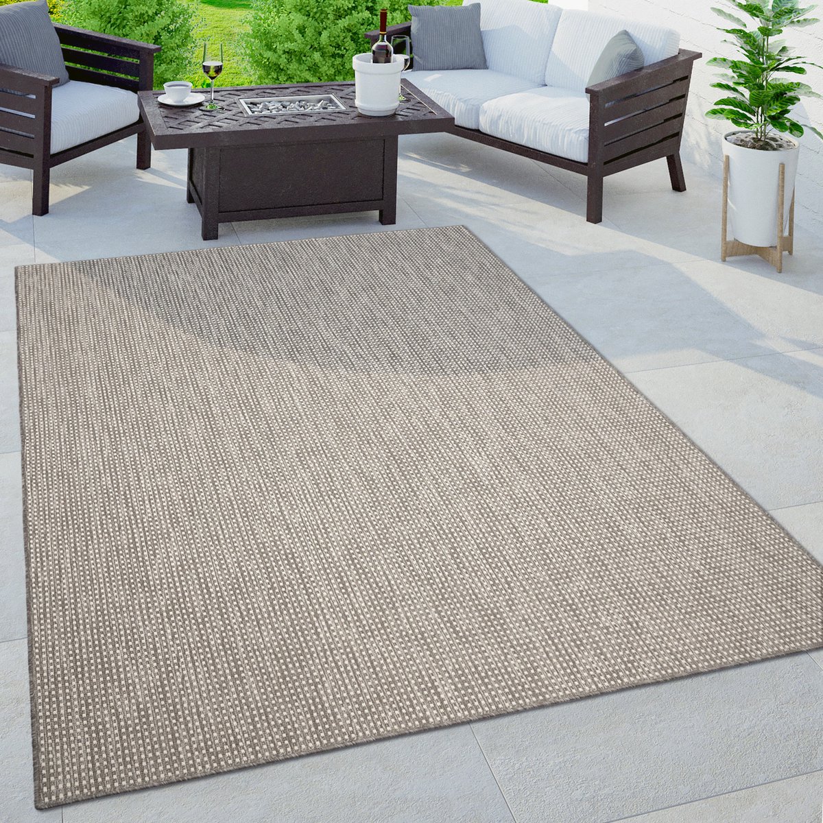 Paco Home Buiten Vloerkleed Tapijt Voor Binnen En Buiten Balkon Boho Eenkleurig Mottled 160x220 cm