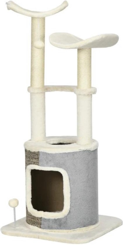 Foto: Kattenboom met houten look krabpaal met huisje hangmat transparante space dome modern design 9mm mdf beige