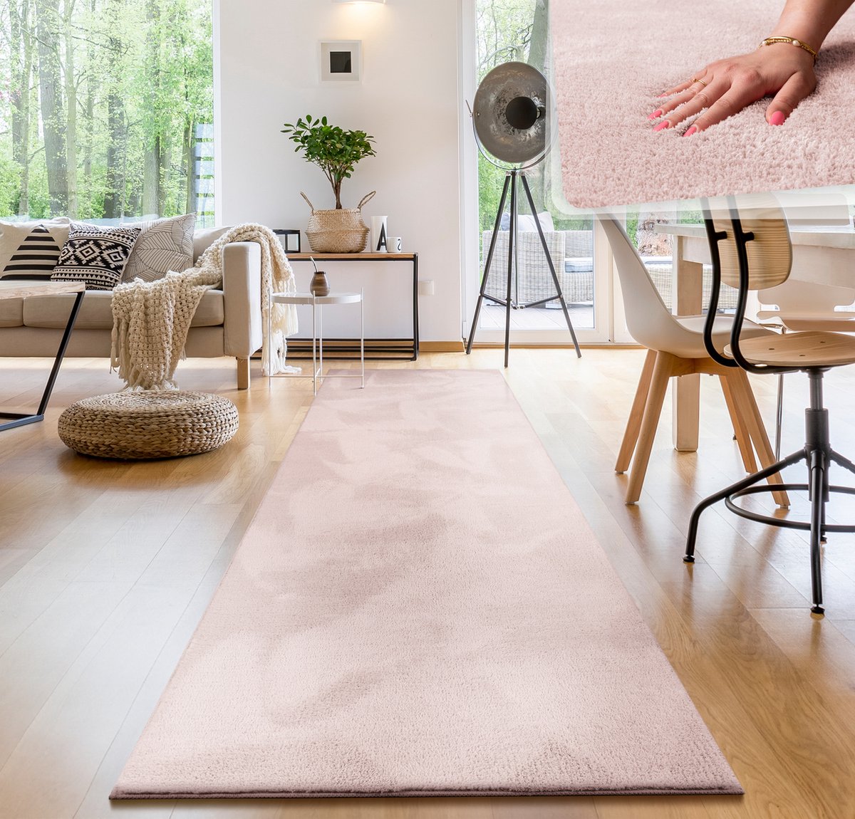 Paco Home Moderne woonkamer tapijt kortpolig wasbaar zacht uni effect bont antislip 80x300 cm