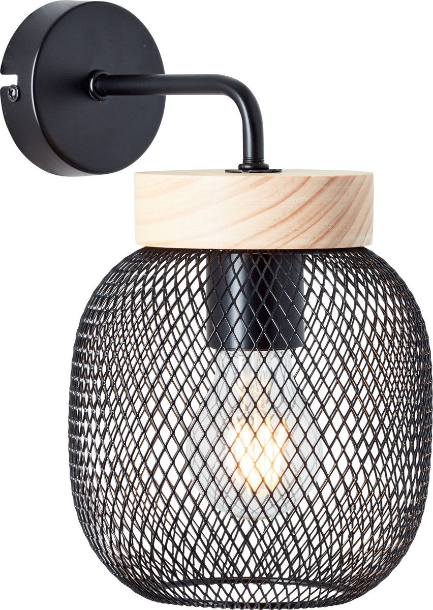 BRILLIANT H 26,5 cm, E27, metaal/hout, zwart/bruin