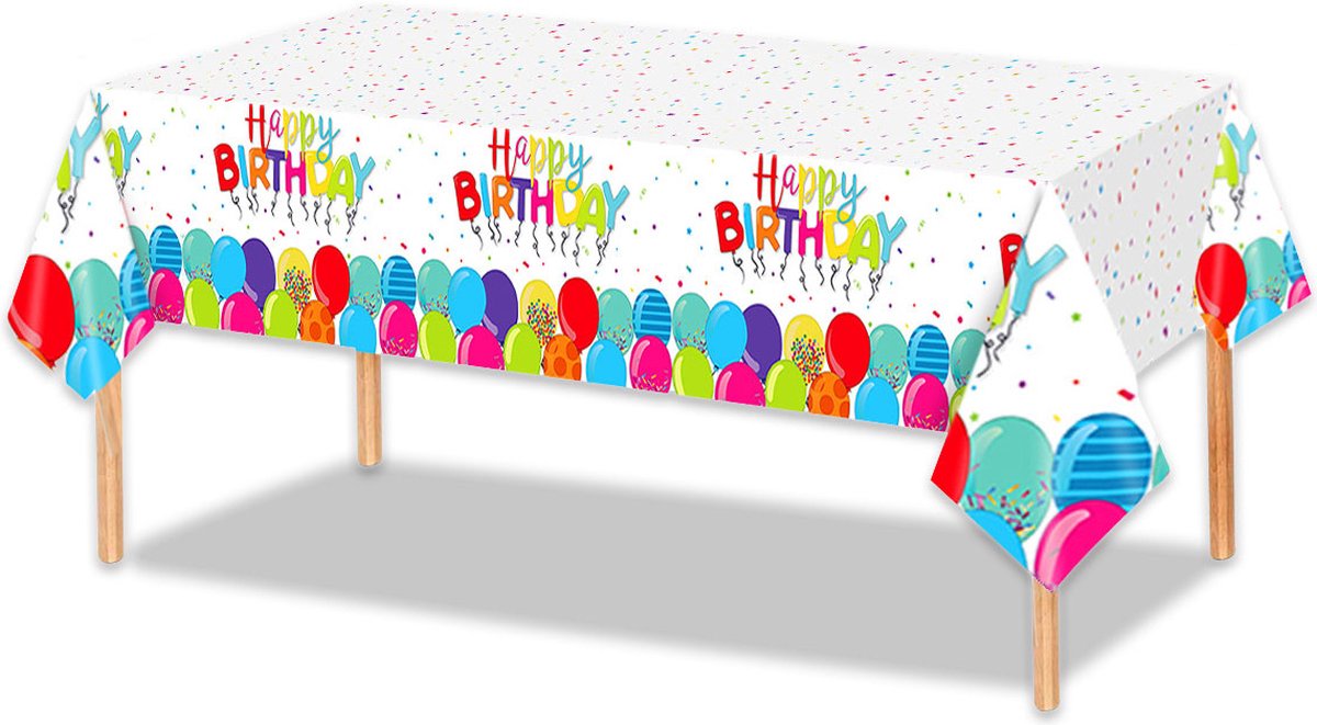 LUQ - Luxe Tafelkleed Happy Birthday Verjaardag Versiering Tafelloper Plastic Tafelzeil Feest Tafellaken Xl Formaat