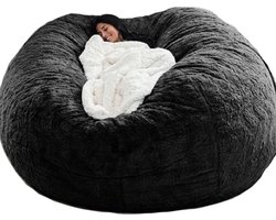 Bean Bag, XXL-zitzak, wollig, behaaglijk, zitzak, stoelhoes voor volwassenen (zonder vulling), wasbaar, 180 x 90 cm, zwart