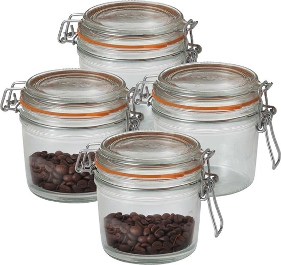 Le Parfait Voorraad/weckpot - 4x - glas - transparant - 10,5 x 10 cm - 500 ml