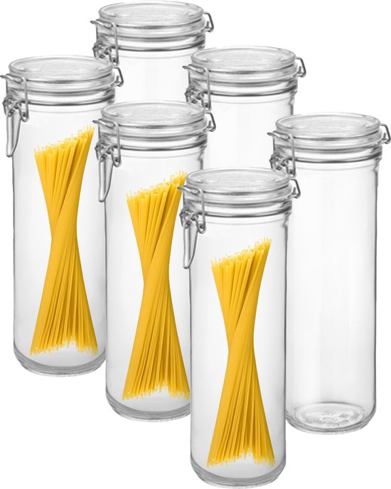 Bormioli Rocco Spaghetti voorraad/weck pot - 6x - glas - transparant - 26 x 9 cm - 1,5 L