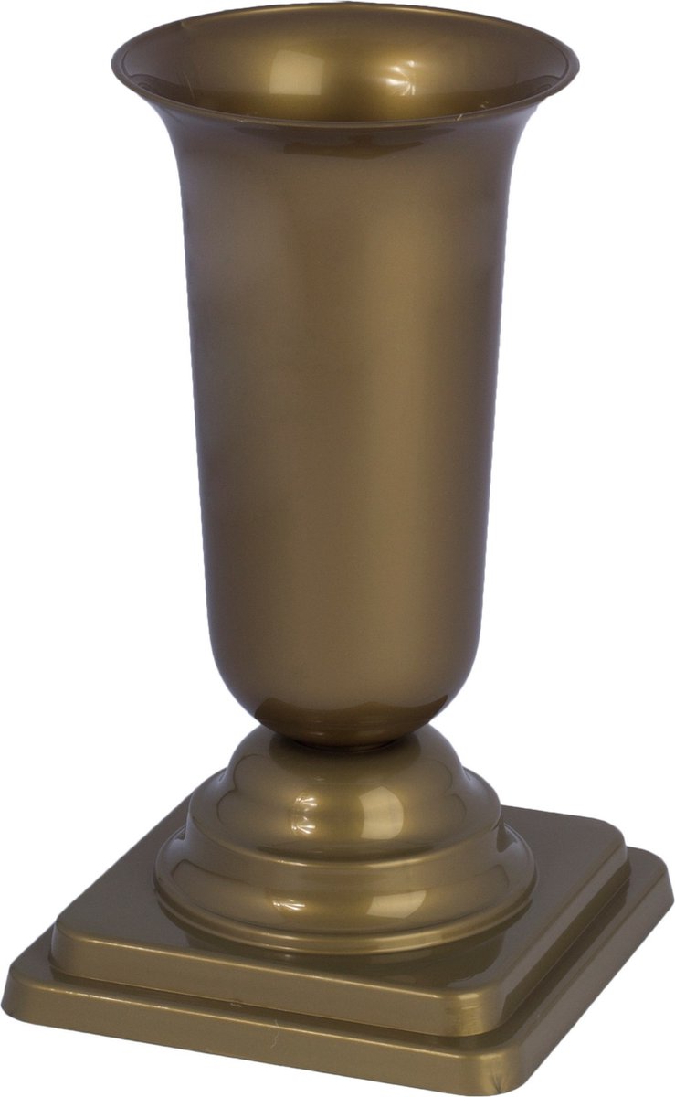 Form Plastic Grafvaas - kunststof - goud - H40 cm - decoratie - bloemenvaas voor op een herdenkingsplaats/kerkhof - op sokkel