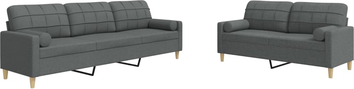 vidaXL - 2-delige - Loungeset - met - sierkussens - stof - donkergrijs