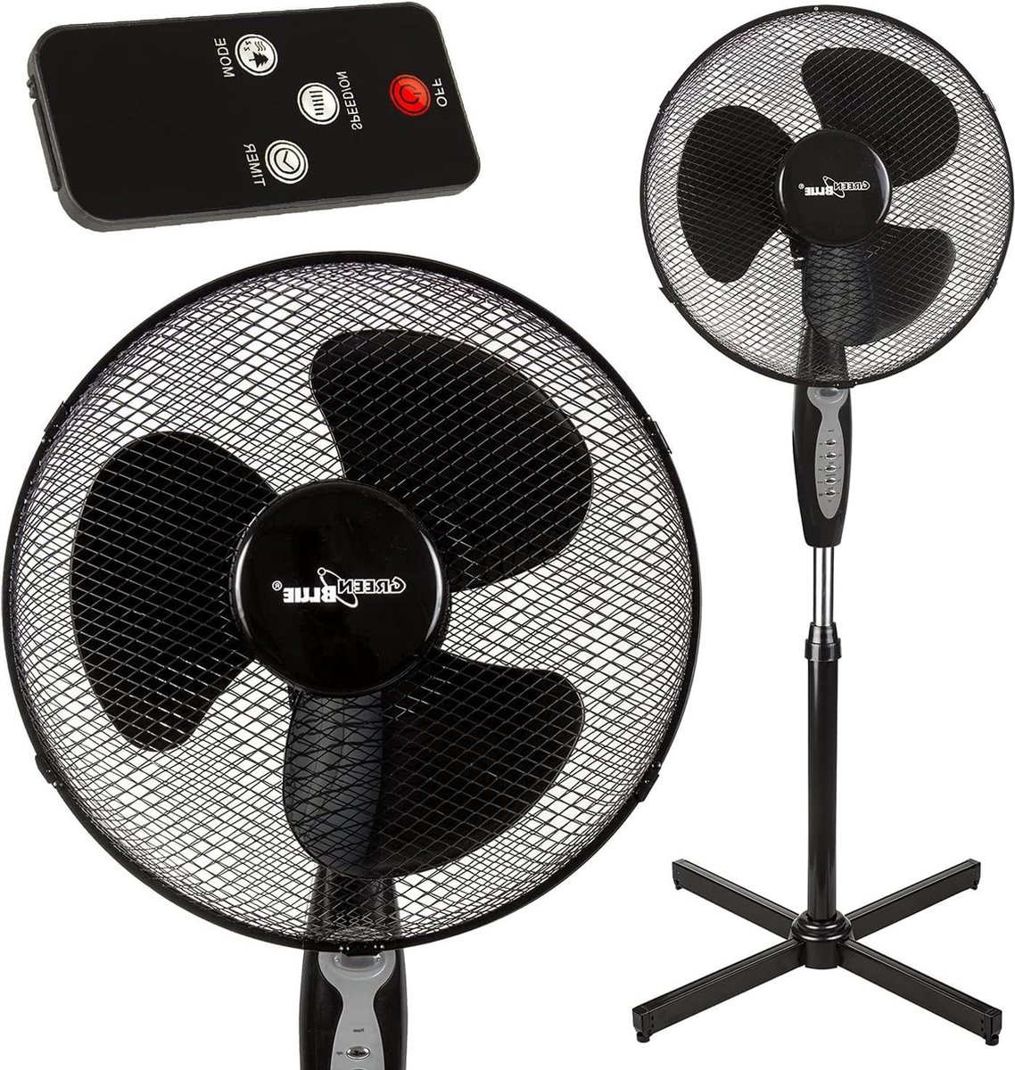 Vloerventilator met afstandsbediening en laag geluidsniveau - 40 watt - 3 snelheden - 40 cm - Oscillatie - 75 uur Timer - Zwart Vloerventilator