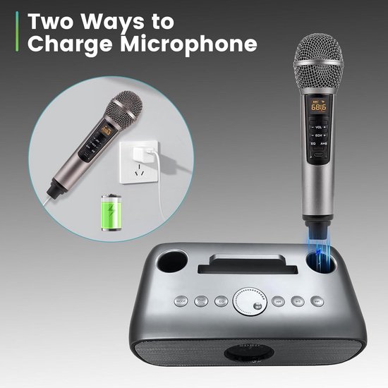 JYX Karaokemachine met 2 draadloze microfoons, draagbare bluetooth-luidspreker voor volwassenen en kinderen, PA-systeem karaoke-luidspreker, ondersteunt TF-kaart/USB, AUX-ingang, TWS voor feestjes