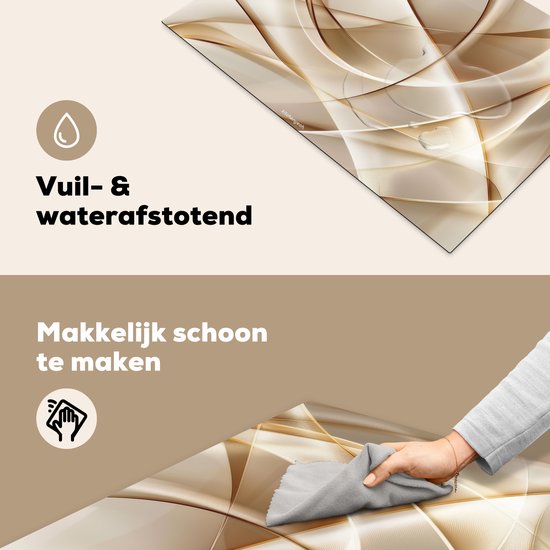 KitchenYeah® Protection plaque induction 74x48 cm - Beige - Abstrait - Lignes - Protege plaque de cuisson - Couvre plaque induction - Protecteur d'induction - Cuisine