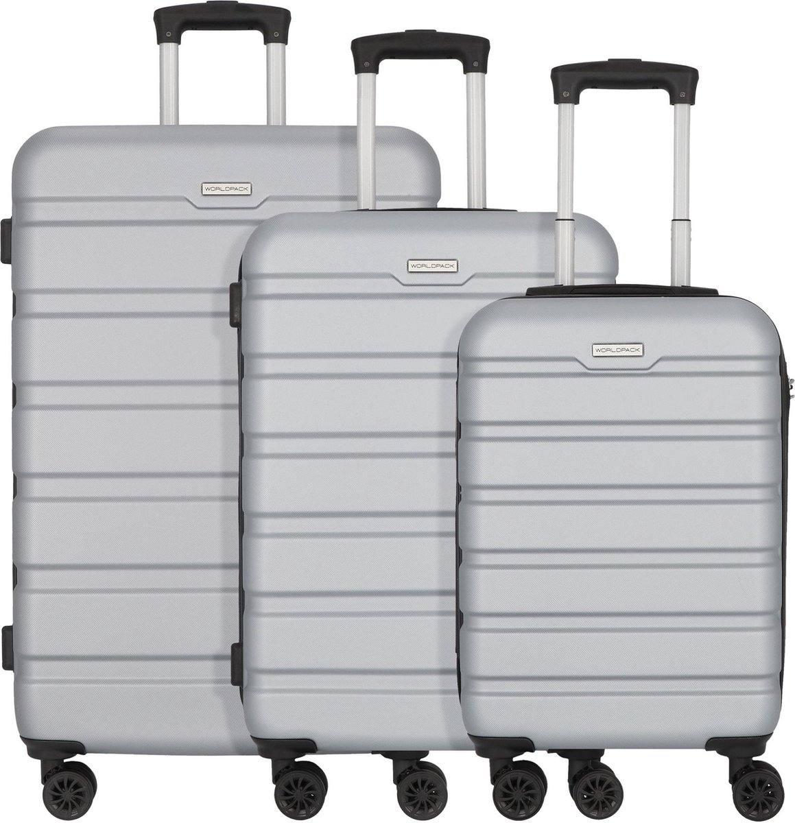Worldpack Phoenix 4 wielen Kofferset 3-delig - Harde bagage - Combinatieslot - silber