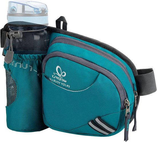 Sac banane avec porte-bouteille pour femme et homme - respirant - course à pied - cyclisme - camping - escalade - voyage - randonnée - jogging - dressage de chien - turquoise