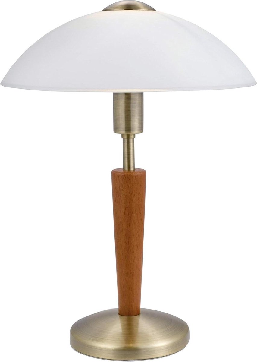 Solo 1 tafellamp - Staal Gepolijst en Hout - Nikkel Mat - Gesatineerd Wit Glas - E14 Fitting - Touchdimmer - GeBruineerd/Walnoot