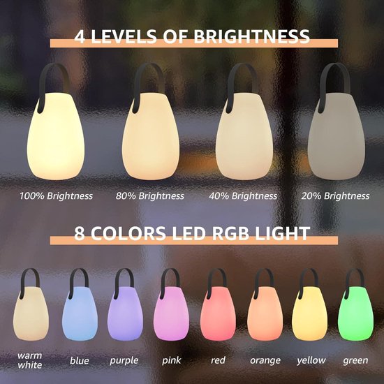 GGII Draagbare Led-tafellamp - Draadloos, Oplaadbaar Met Afstandsbediening - Warmwit, 8 Kleuren, Dimbaar, Waterdicht Voor Binnen En Buiten - 2 Stuks Voor Huis En Tuin