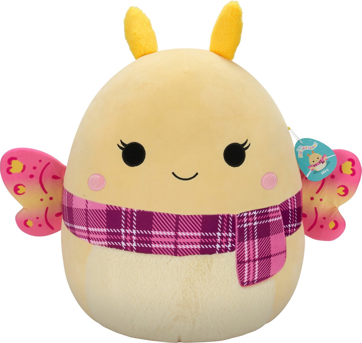 Squishmallows - Miry - Yellow Moth W/Pink Plaid Scarf 50cm pluche
