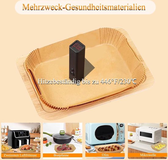 200 Papiers Cuisson Air Fryer - Rectangulaires, Antiadhésifs, Compatibles Ninja AF300EU/AF400EU