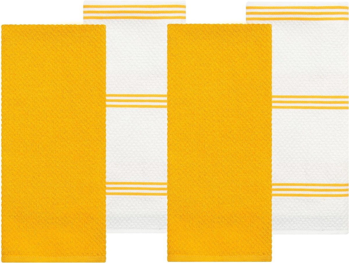 Badstof Theedoeken Set van 4 Geel Zacht Absorberend Voor Restaurant Bar 406 x 71 cm Keukenhanddoeken