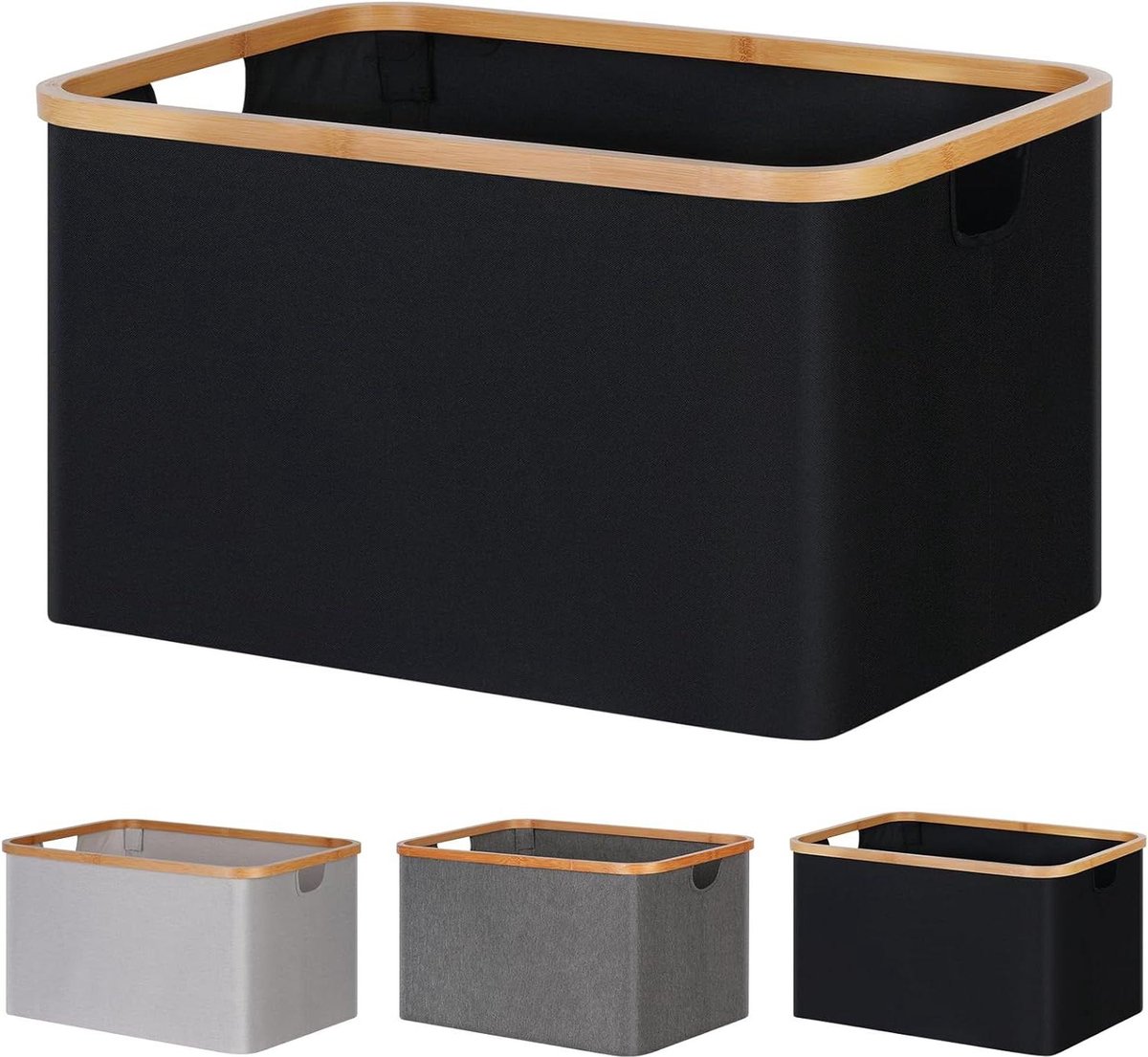 Goedkoopste Wasmand Opvouwbare bamboestof badkamer 60 liter zwart wasmand