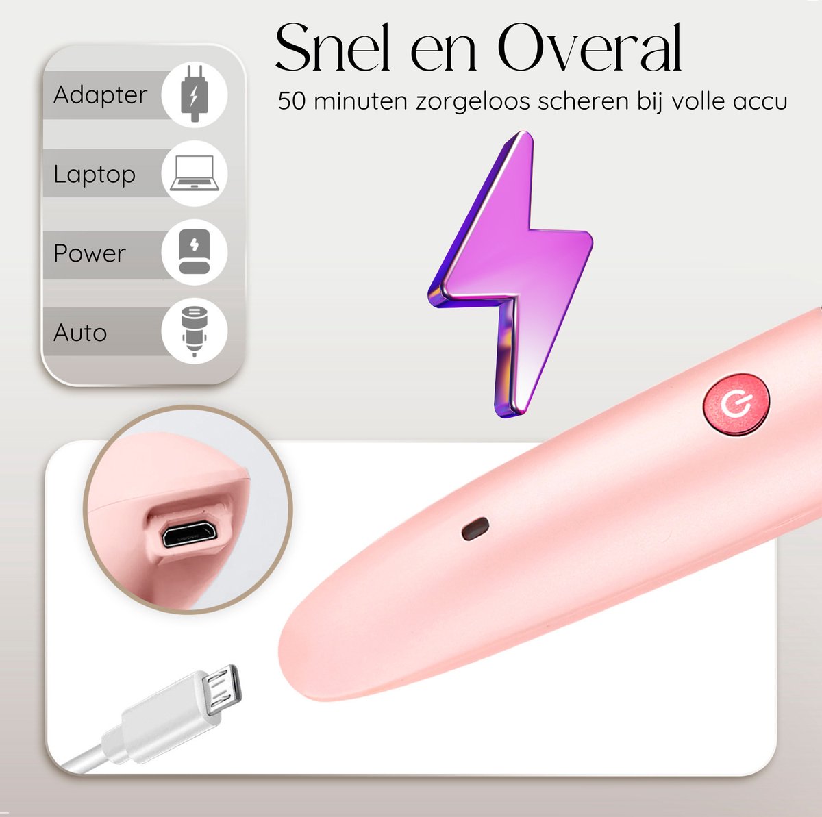 Ladyshave Gezicht - Oksels - Benen - Bikinilijn - Scheerapparaat Vrouw - Ontharingsapparaat Electrisch Ontharen - Gezichtsontharing Dames - Trimmer Vrouw - Ladyshaves Bikini - USB Oplaadbaar — afbeelding 4